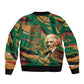 Frederick Douglass Sleeve Zip Bomber Jacket Green Abstract Design Civil Rights Leader Quote on Race and Humanity - African Pride