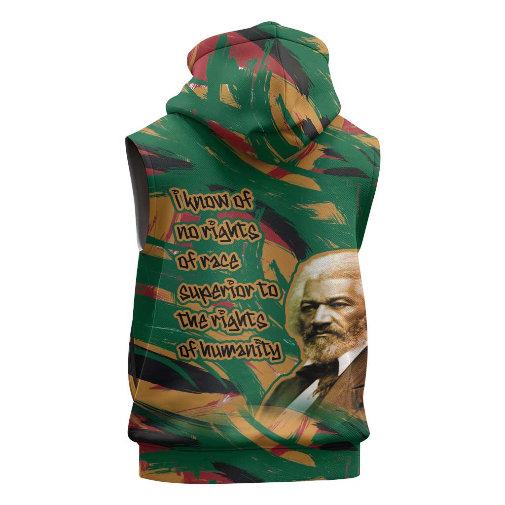 Frederick Douglass Sleeveless Hoodie Green Abstract Design Civil Rights Leader Quote on Race and Humanity - African Pride