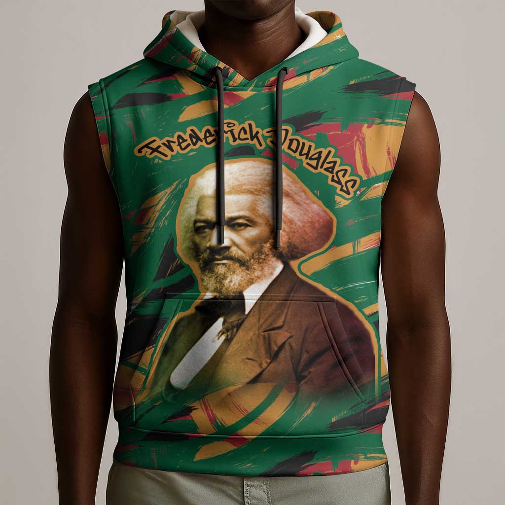 Frederick Douglass Sleeveless Hoodie Green Abstract Design Civil Rights Leader Quote on Race and Humanity - African Pride
