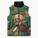 Frederick Douglass Sleeveless Puffer Jacket Green Abstract Design Civil Rights Leader Quote on Race and Humanity - African Pride