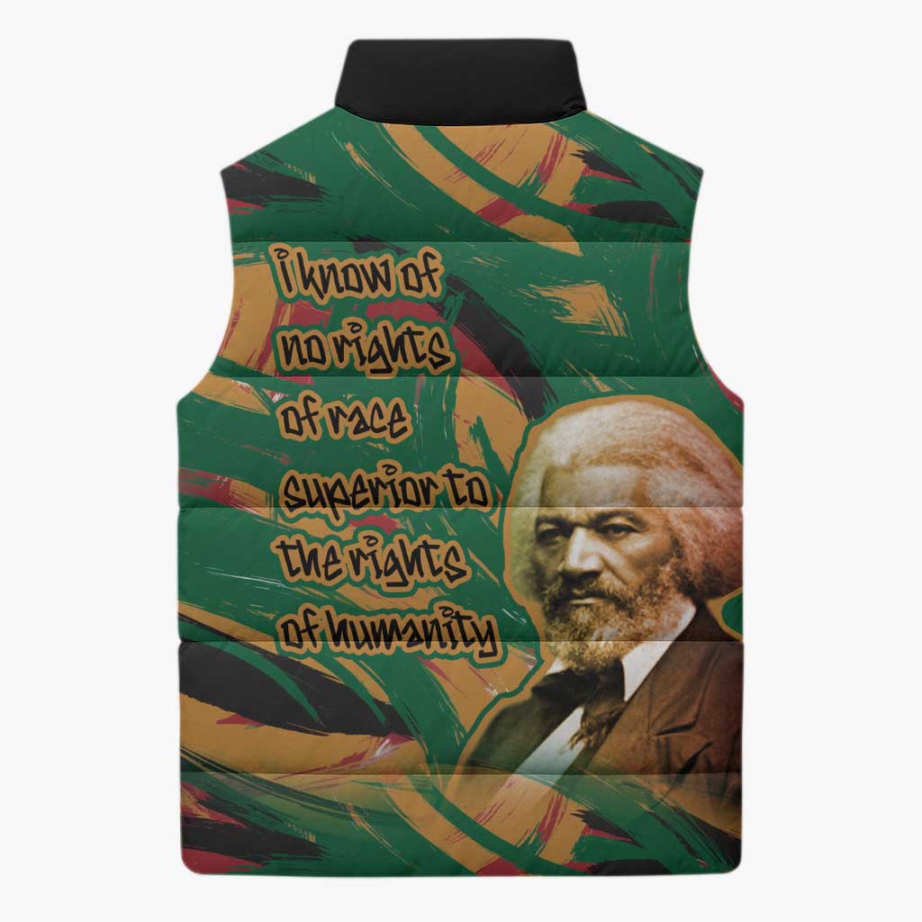 Frederick Douglass Sleeveless Puffer Jacket Green Abstract Design Civil Rights Leader Quote on Race and Humanity - African Pride
