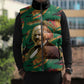 Frederick Douglass Sleeveless Puffer Jacket Green Abstract Design Civil Rights Leader Quote on Race and Humanity - African Pride