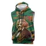 Frederick Douglass Sleeveless Zip Hoodie Green Abstract Design Civil Rights Leader Quote on Race and Humanity - African Pride