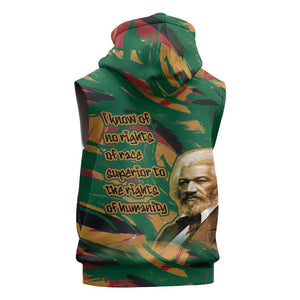 Frederick Douglass Sleeveless Zip Hoodie Green Abstract Design Civil Rights Leader Quote on Race and Humanity - African Pride