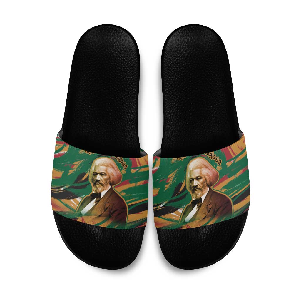 Frederick Douglass Slide Sandals Green Abstract Design Civil Rights Leader Quote on Race and Humanity - African Pride