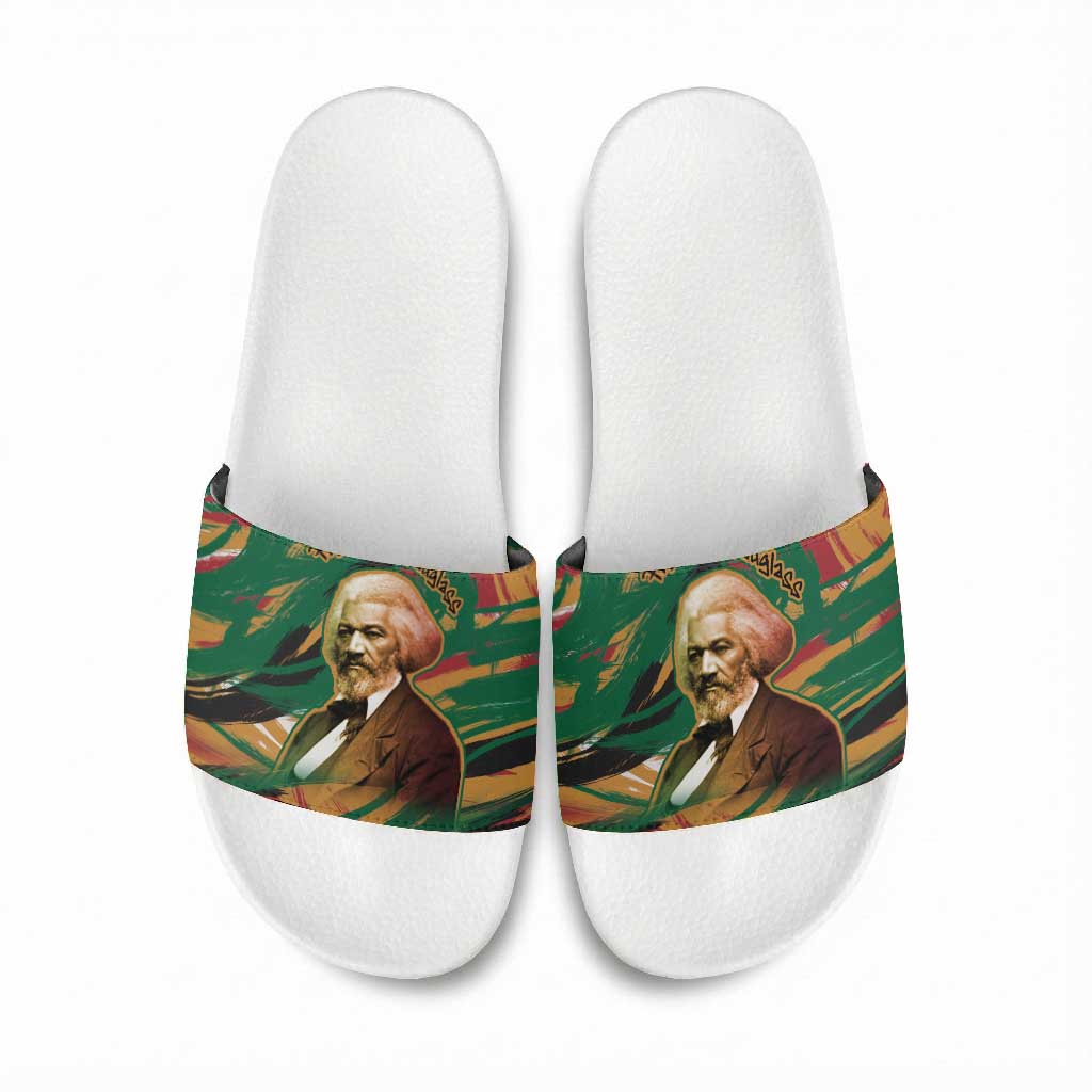 Frederick Douglass Slide Sandals Green Abstract Design Civil Rights Leader Quote on Race and Humanity - African Pride