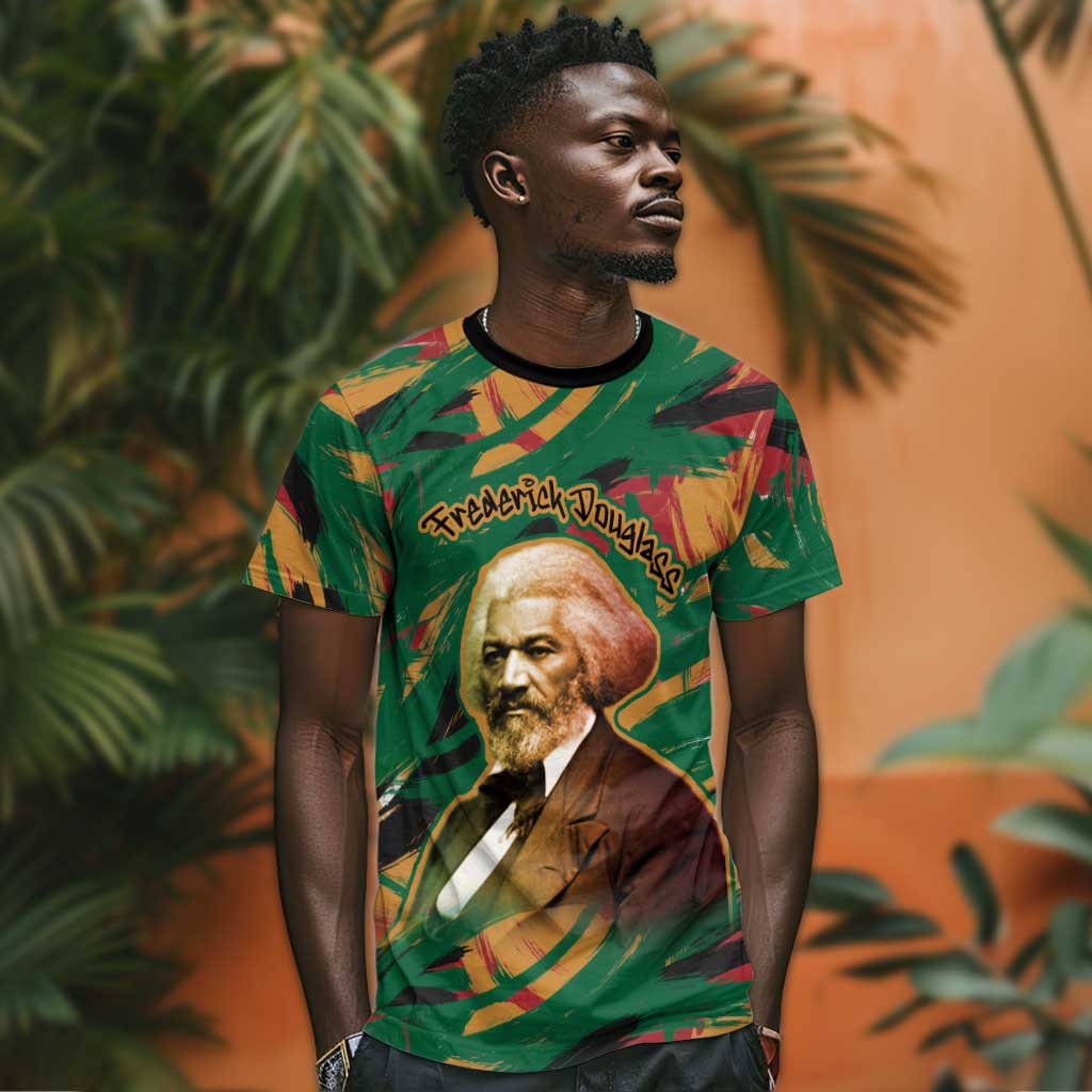 Frederick Douglass T shirt Green Abstract Design Civil Rights Leader Quote on Race and Humanity TS04