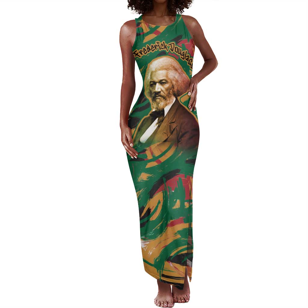 Frederick Douglass Tank Maxi Dress Green Abstract Design Civil Rights Leader Quote on Race and Humanity - African Pride