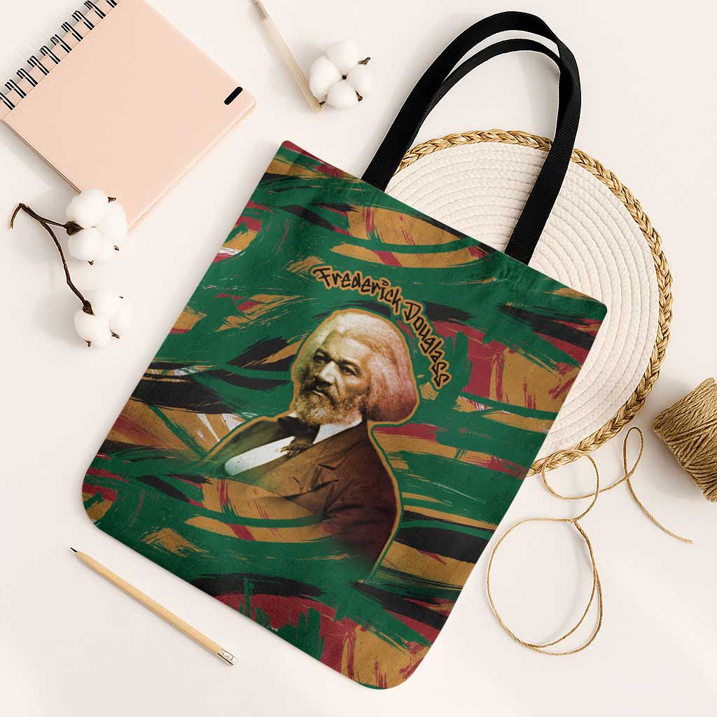 Frederick Douglass Tote Bag Green Abstract Design Civil Rights Leader Quote on Race and Humanity - African Pride