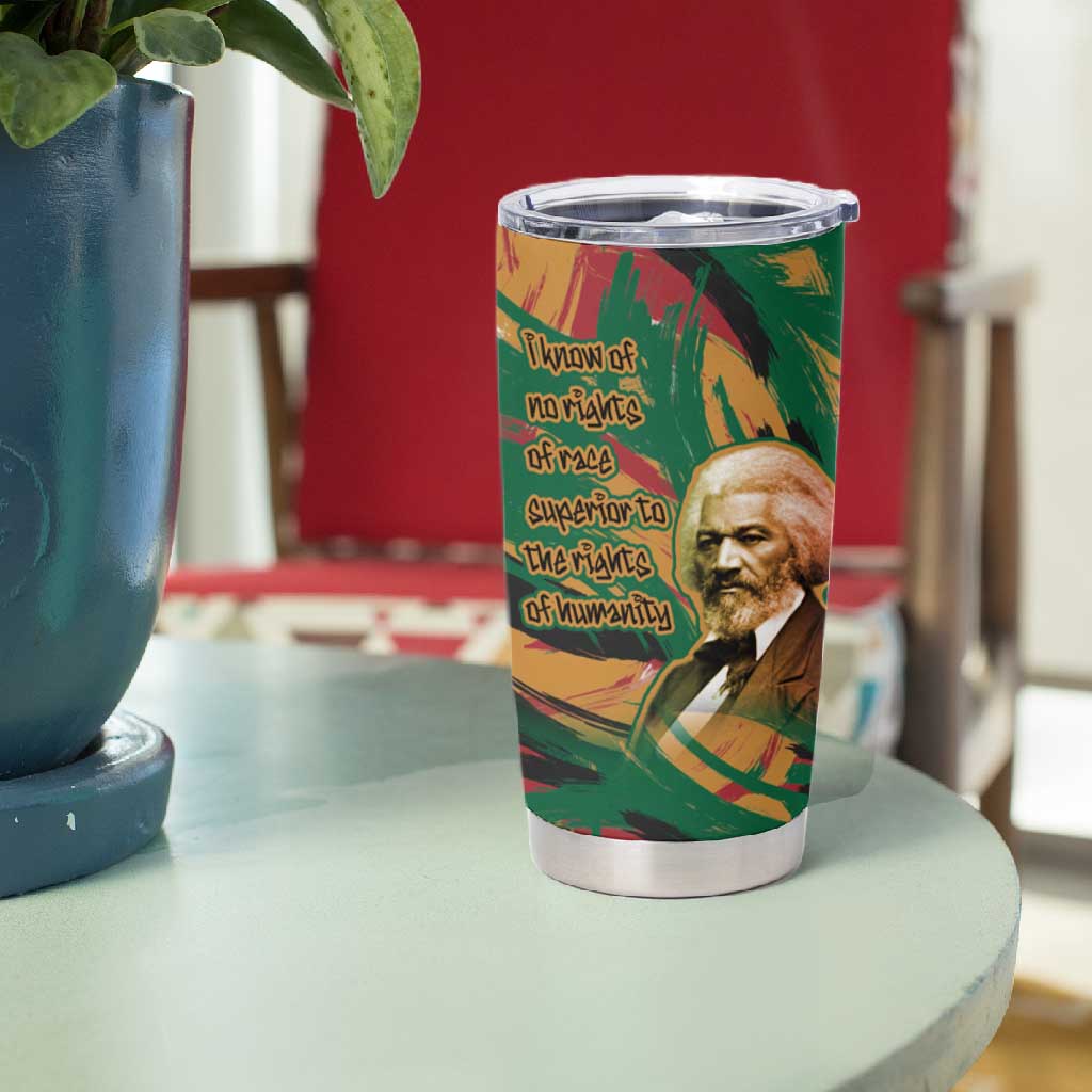 Frederick Douglass Tumbler Cup Green Abstract Design Civil Rights Leader Quote on Race and Humanity - African Pride