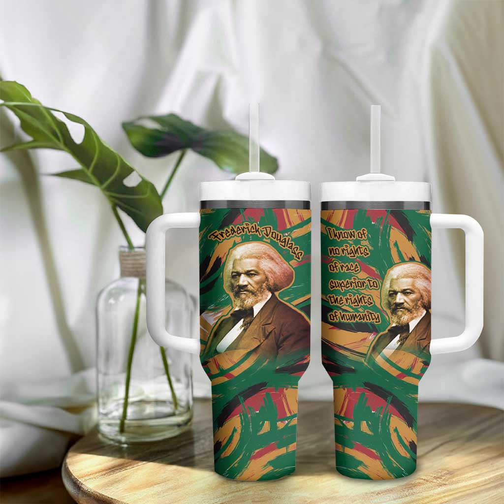 Frederick Douglass Tumbler With Handle Green Abstract Design Civil Rights Leader Quote on Race and Humanity - African Pride