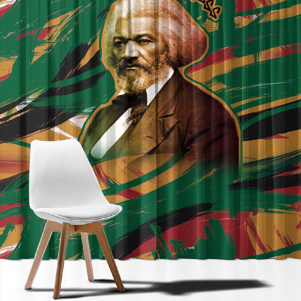 Frederick Douglass Window Curtain Green Abstract Design Civil Rights Leader Quote on Race and Humanity - African Pride