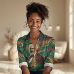 Frederick Douglass Women Casual Shirt Green Abstract Design Civil Rights Leader Quote on Race and Humanity - African Pride