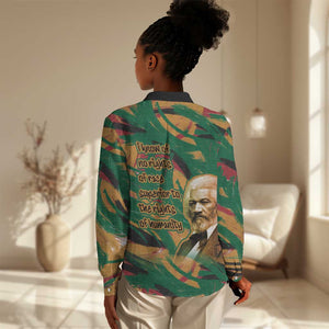 Frederick Douglass Women Casual Shirt Green Abstract Design Civil Rights Leader Quote on Race and Humanity - African Pride
