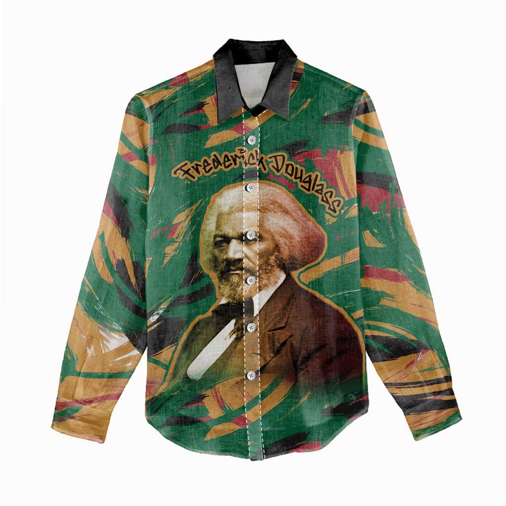 Frederick Douglass Women Casual Shirt Green Abstract Design Civil Rights Leader Quote on Race and Humanity - African Pride