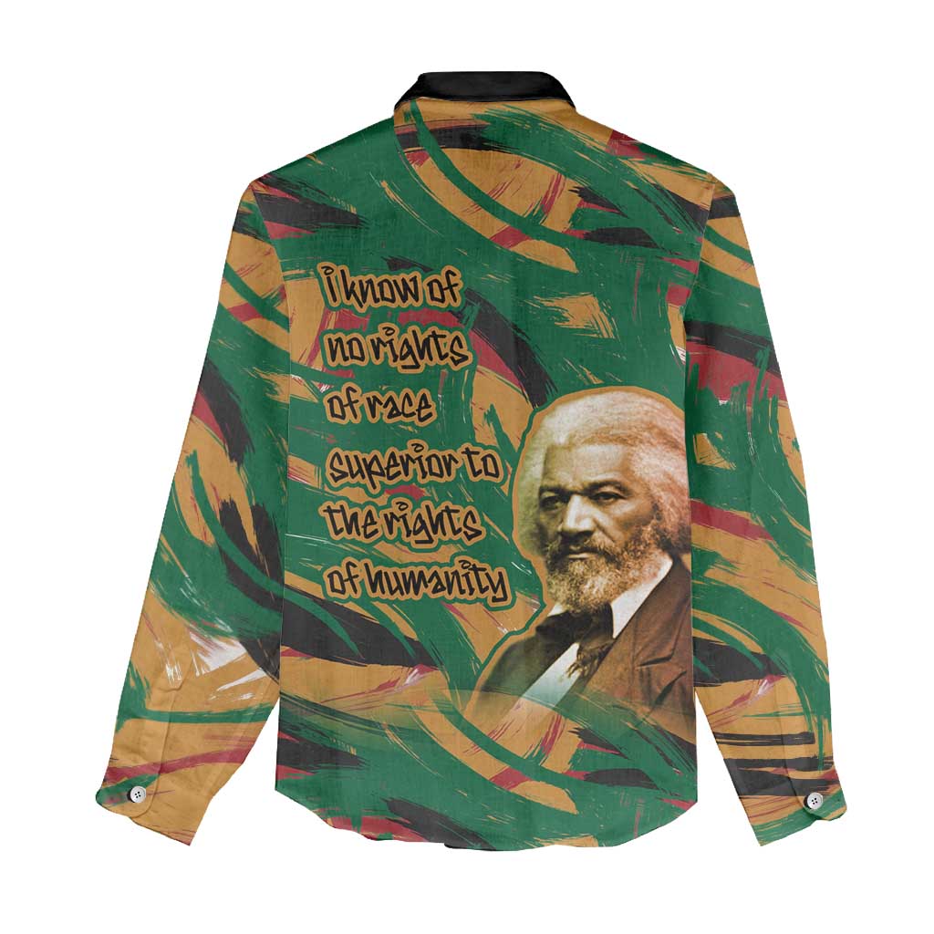 Frederick Douglass Women Casual Shirt Green Abstract Design Civil Rights Leader Quote on Race and Humanity - African Pride