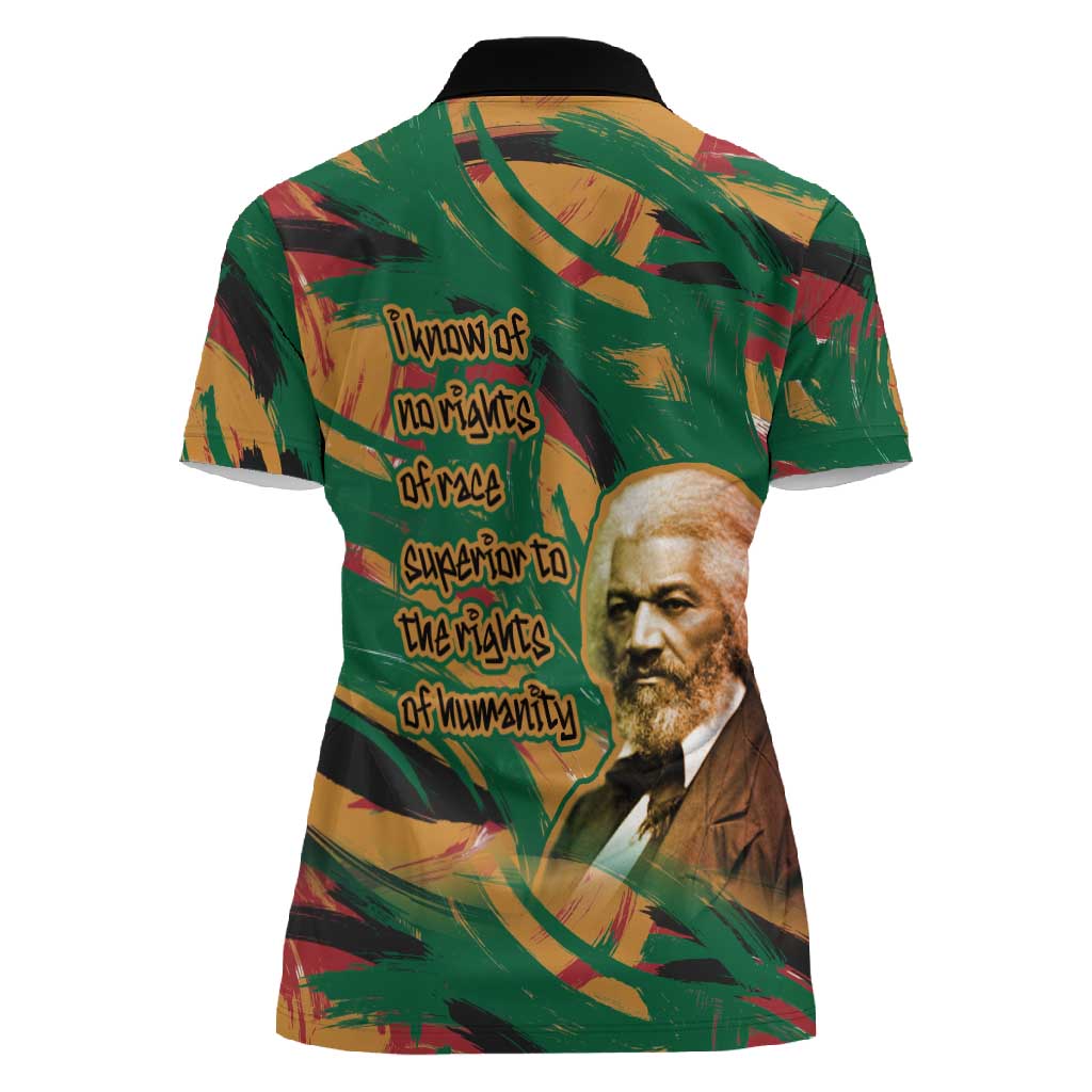 Frederick Douglass Women Polo Shirt Green Abstract Design Civil Rights Leader Quote on Race and Humanity TS04