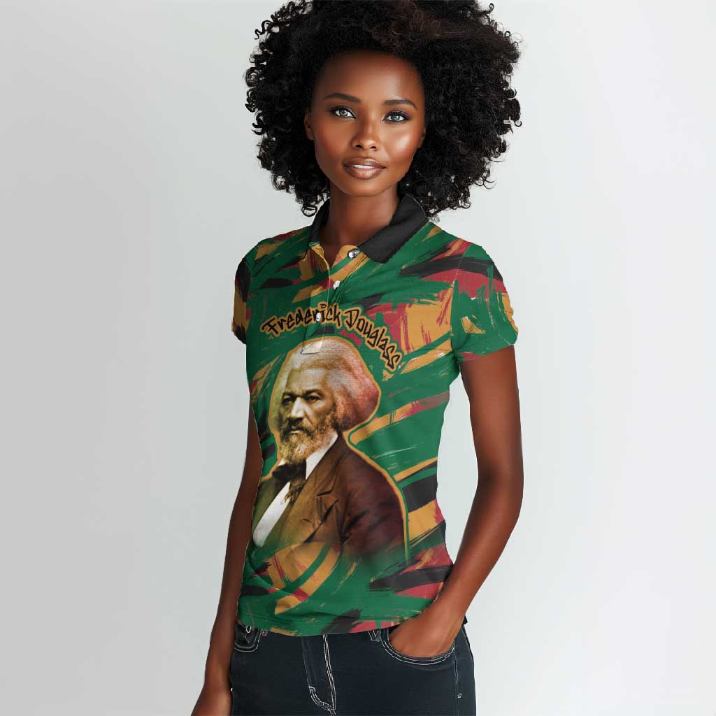 Frederick Douglass Women Polo Shirt Green Abstract Design Civil Rights Leader Quote on Race and Humanity TS04