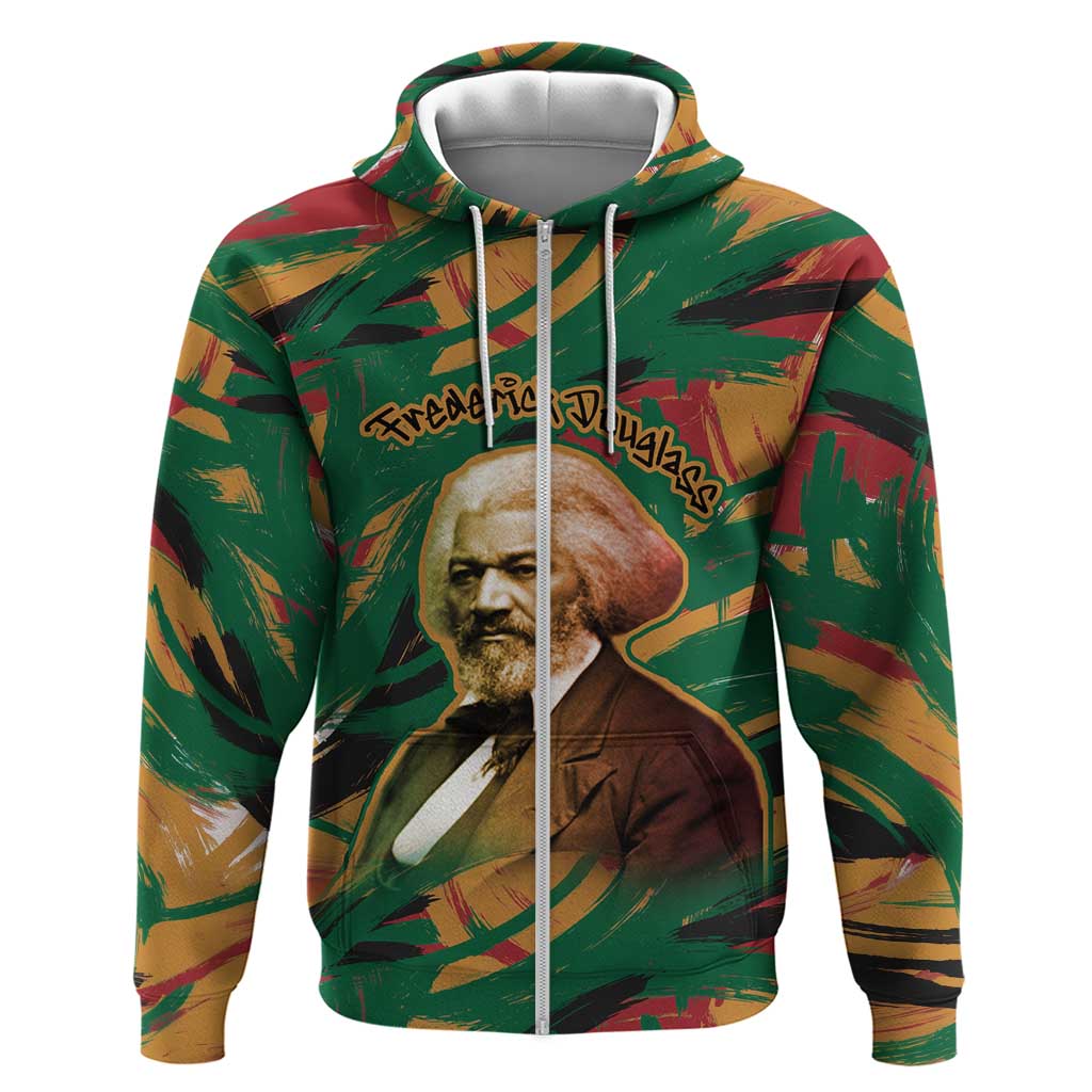 Frederick Douglass Zip Hoodie Green Abstract Design Civil Rights Leader Quote on Race and Humanity - African Pride