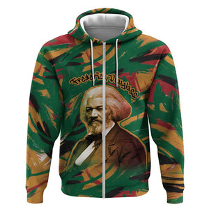 Frederick Douglass Zip Hoodie Green Abstract Design Civil Rights Leader Quote on Race and Humanity - African Pride
