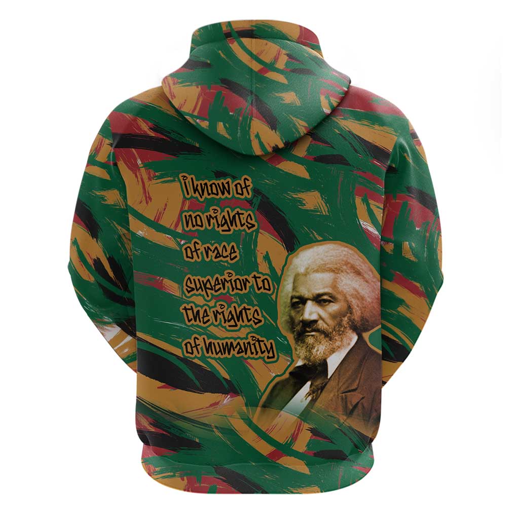 Frederick Douglass Zip Hoodie Green Abstract Design Civil Rights Leader Quote on Race and Humanity - African Pride
