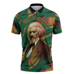 Frederick Douglass Zipper Polo Shirt Green Abstract Design Civil Rights Leader Quote on Race and Humanity - African Pride