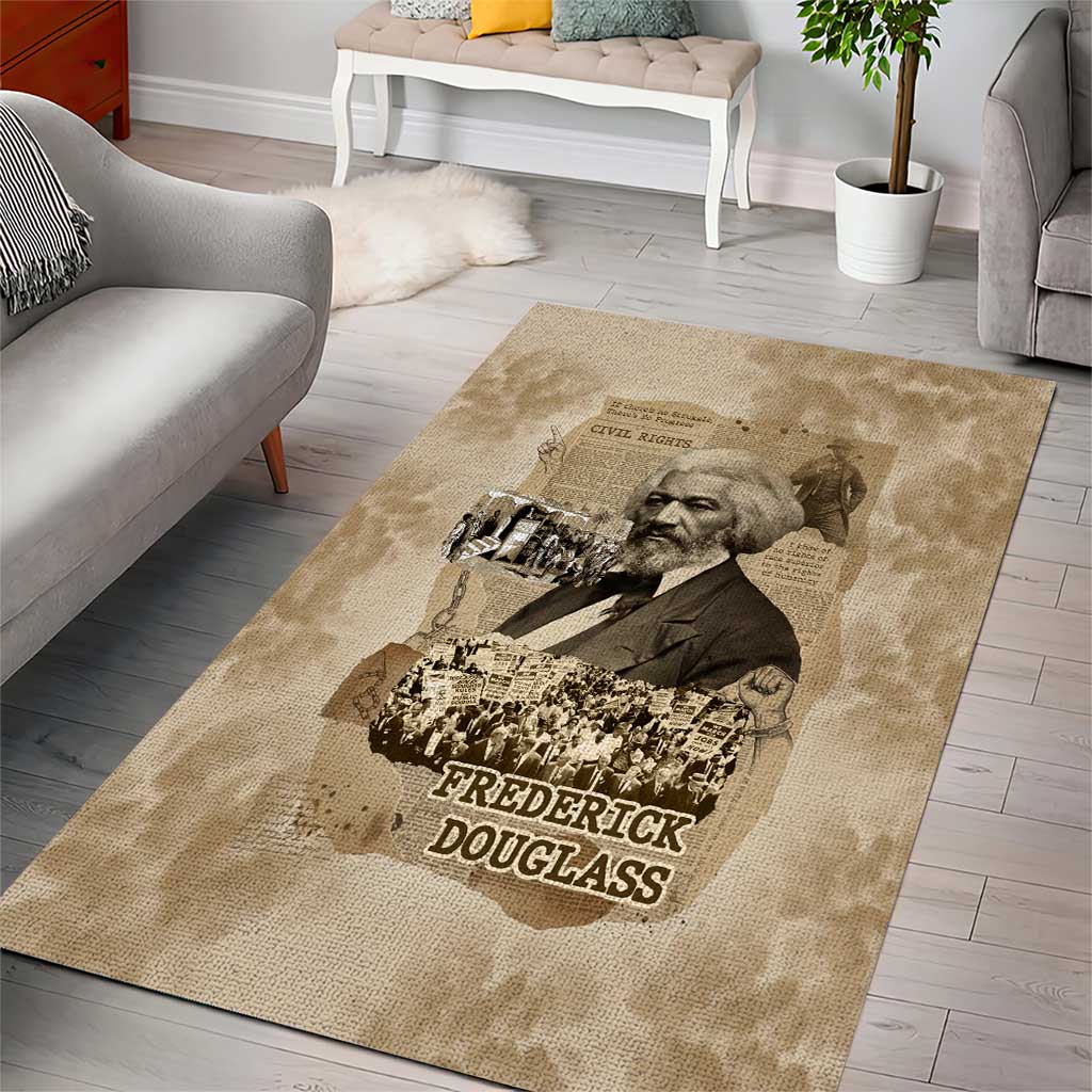 Frederick Douglass Area Rug Sepia Newspaper Collage Civil Rights March Historic Quote Design - African Pride