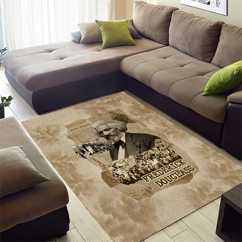 Frederick Douglass Area Rug Sepia Newspaper Collage Civil Rights March Historic Quote Design - African Pride