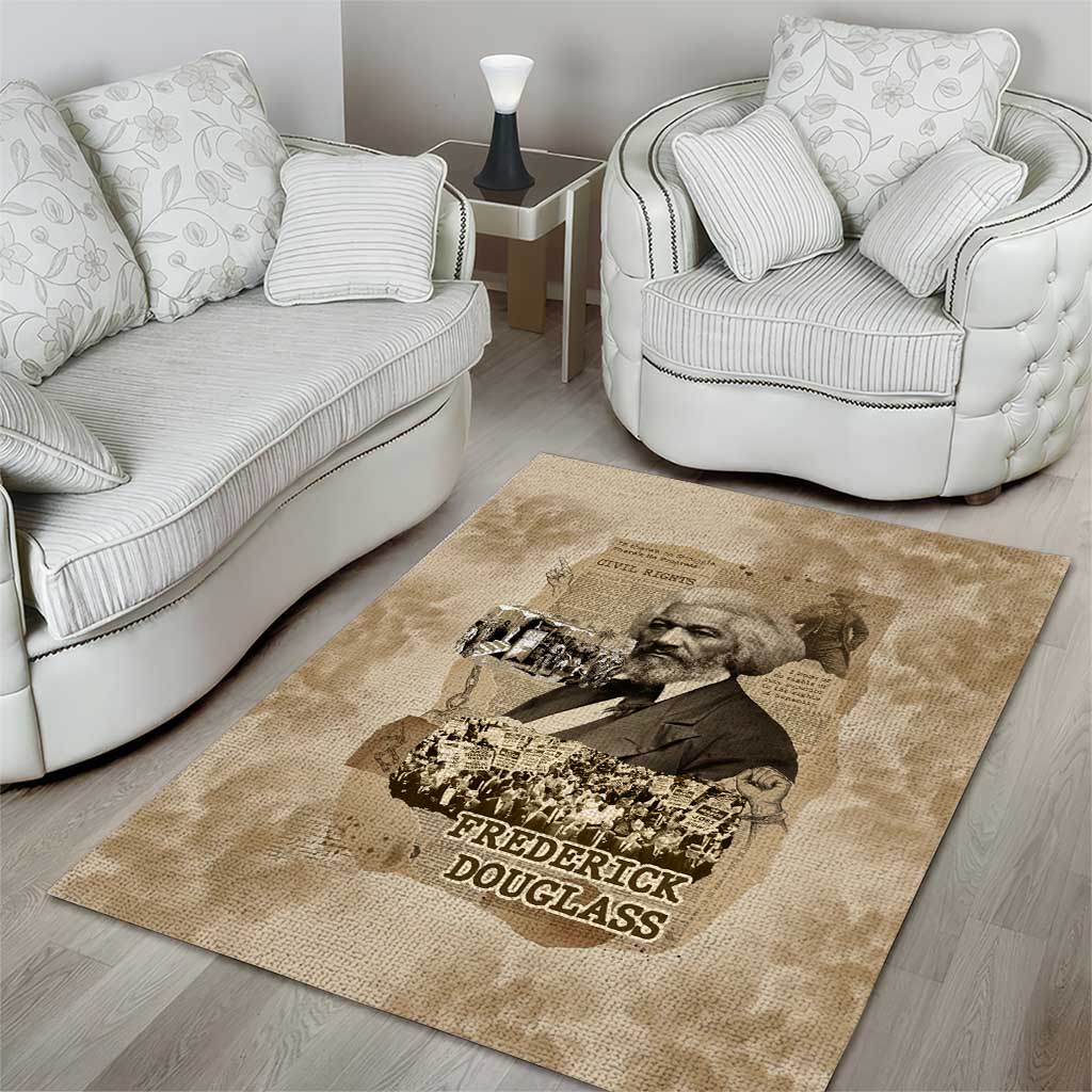 Frederick Douglass Area Rug Sepia Newspaper Collage Civil Rights March Historic Quote Design - African Pride