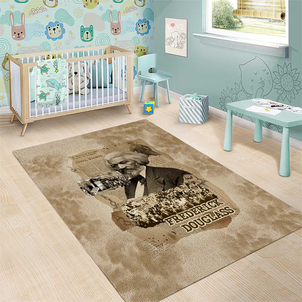 Frederick Douglass Area Rug Sepia Newspaper Collage Civil Rights March Historic Quote Design - African Pride