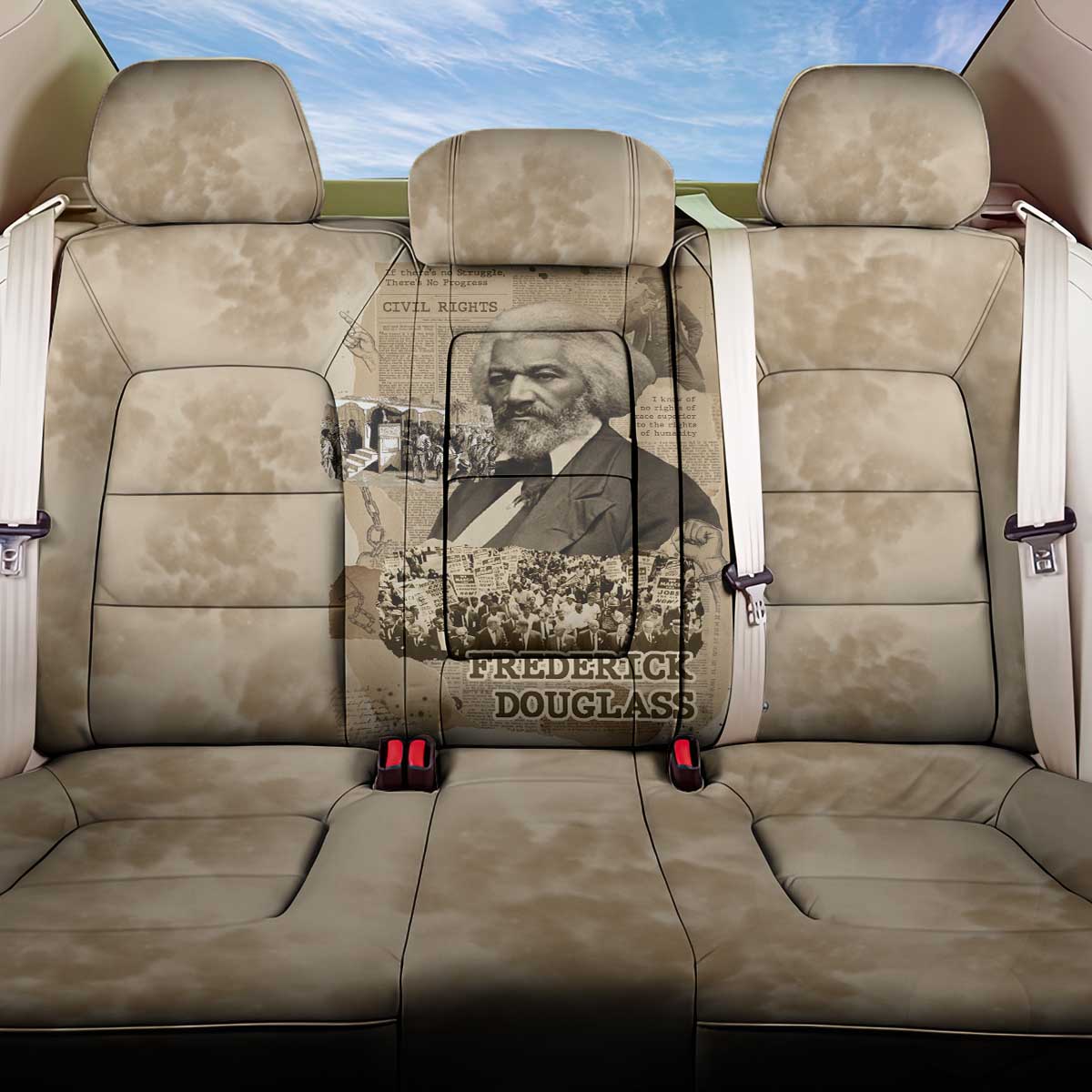 Frederick Douglass Back Car Seat Cover Sepia Newspaper Collage Civil Rights March Historic Quote Design - African Pride