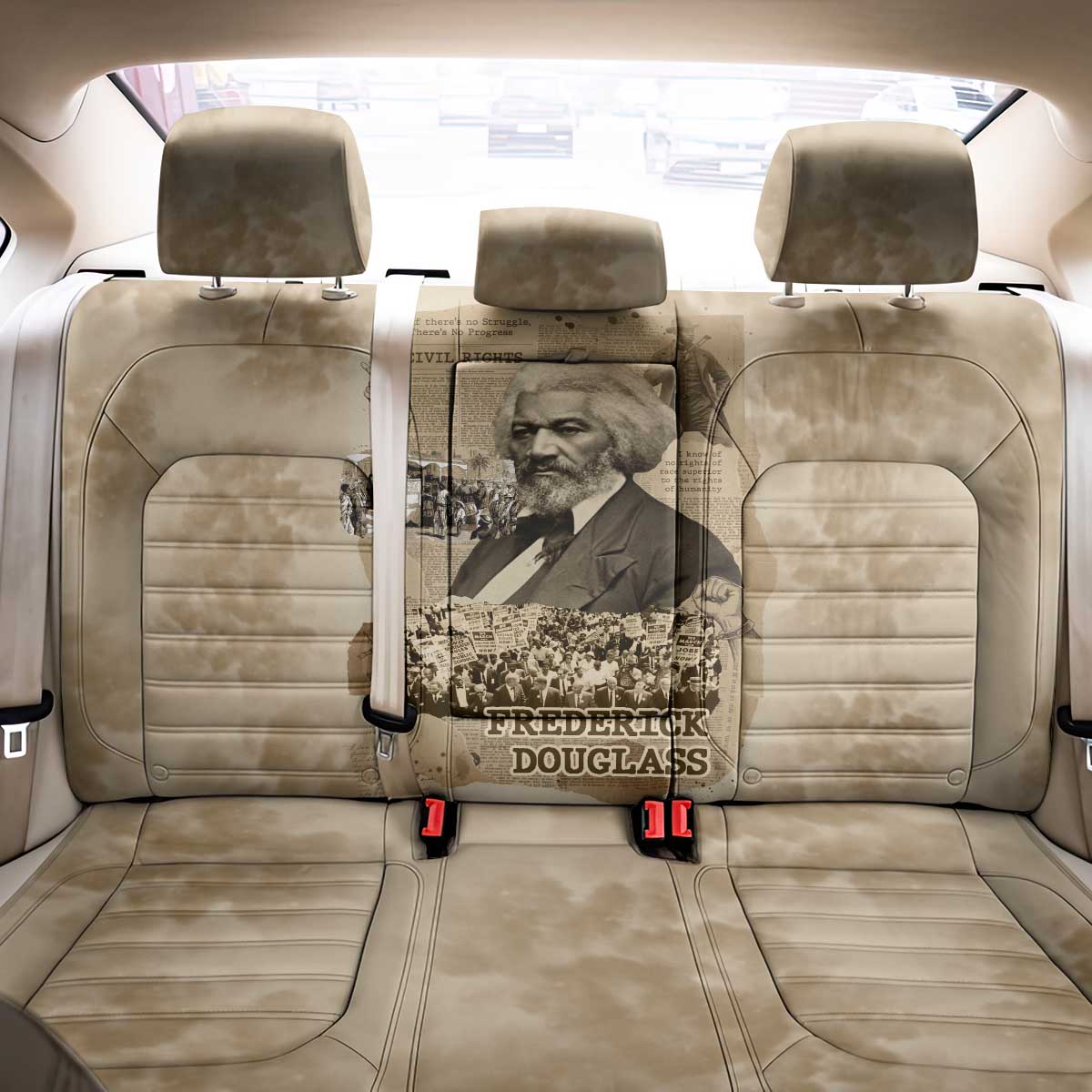 Frederick Douglass Back Car Seat Cover Sepia Newspaper Collage Civil Rights March Historic Quote Design - African Pride
