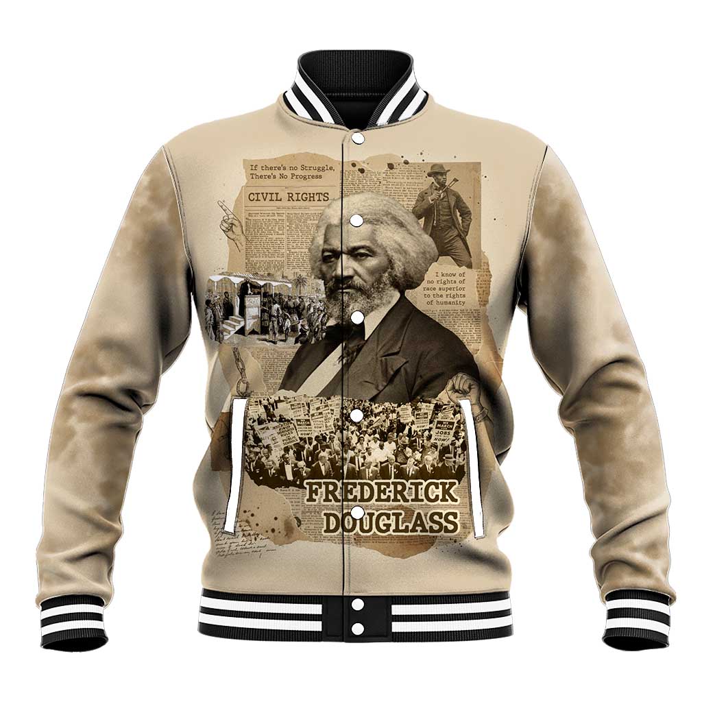 Frederick Douglass Baseball Jacket Sepia Newspaper Collage Civil Rights March Historic Quote Design - African Pride