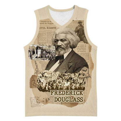 Frederick Douglass Basketball Jersey Sepia Newspaper Collage Civil Rights March Historic Quote Design - African Pride
