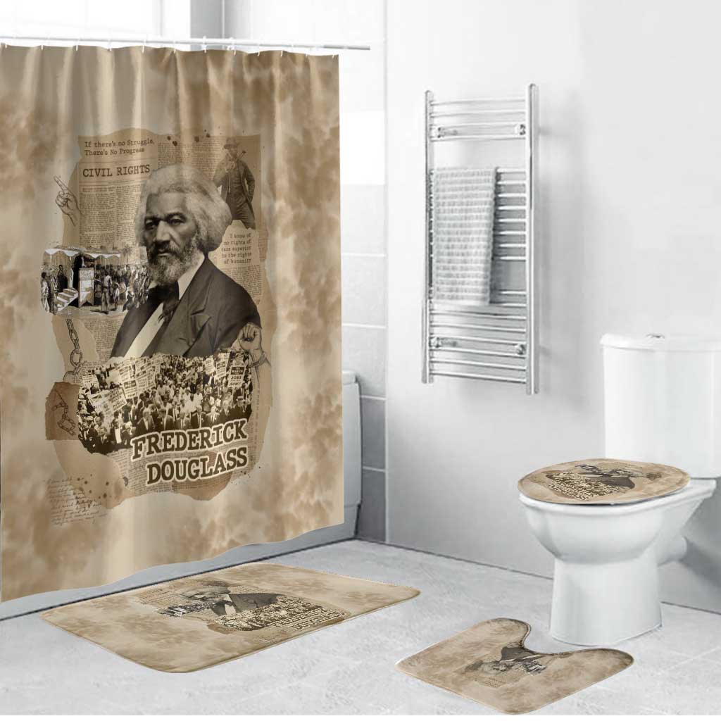 Frederick Douglass Bathroom Set Sepia Newspaper Collage Civil Rights March Historic Quote Design - African Pride