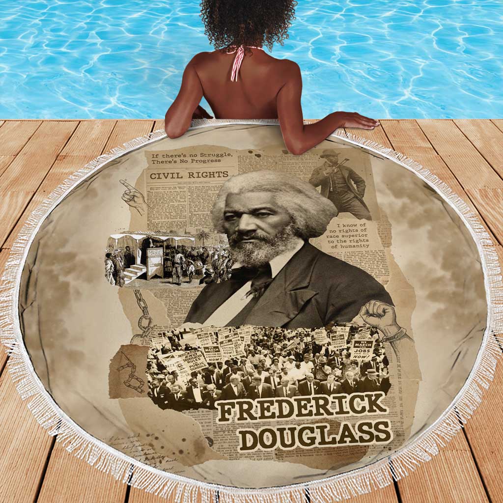 Frederick Douglass Beach Blanket Sepia Newspaper Collage Civil Rights March Historic Quote Design - African Pride
