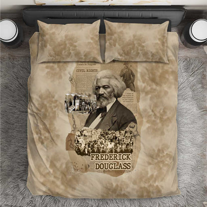 Frederick Douglass Bedding Set Sepia Newspaper Collage Civil Rights March Historic Quote Design - African Pride