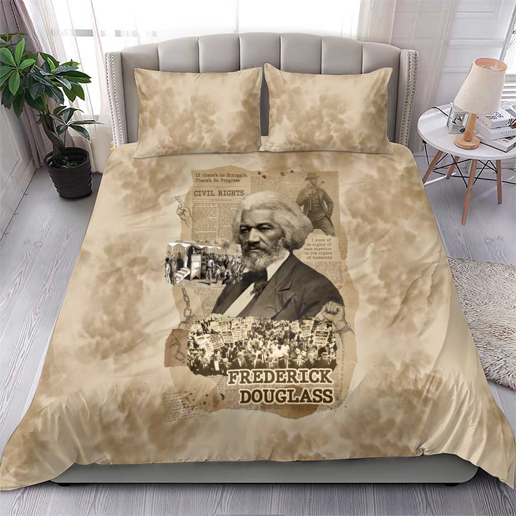 Frederick Douglass Bedding Set Sepia Newspaper Collage Civil Rights March Historic Quote Design - African Pride