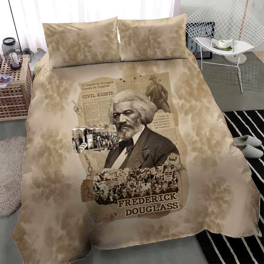 Frederick Douglass Bedding Set Sepia Newspaper Collage Civil Rights March Historic Quote Design - African Pride