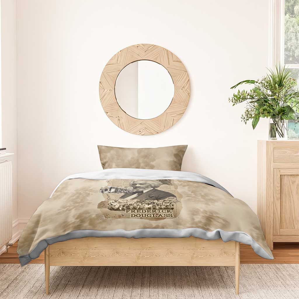 Frederick Douglass Bedding Set Sepia Newspaper Collage Civil Rights March Historic Quote Design - African Pride