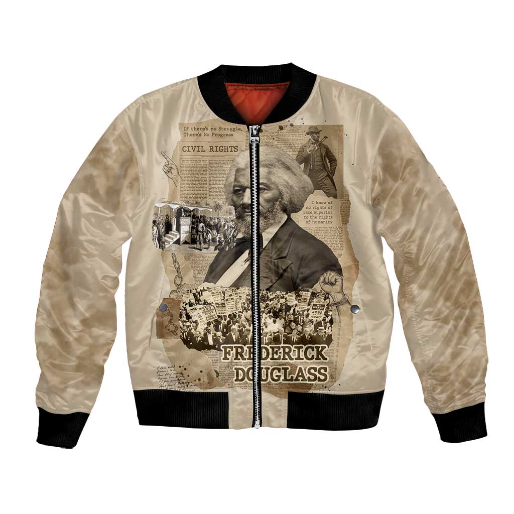Frederick Douglass Bomber Jacket Sepia Newspaper Collage Civil Rights March Historic Quote Design - African Pride
