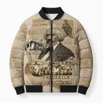 Frederick Douglass Bomber Puffer Jacket Sepia Newspaper Collage Civil Rights March Historic Quote Design - African Pride