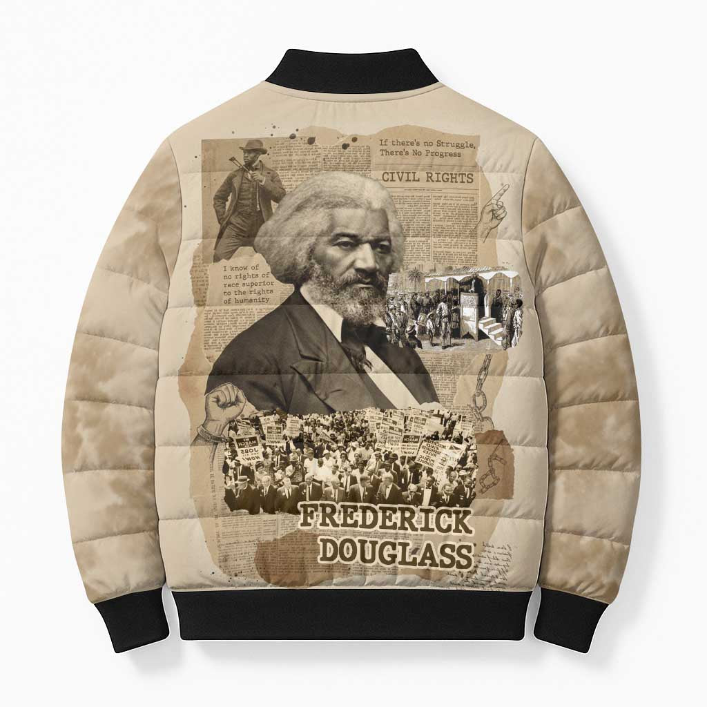 Frederick Douglass Bomber Puffer Jacket Sepia Newspaper Collage Civil Rights March Historic Quote Design - African Pride