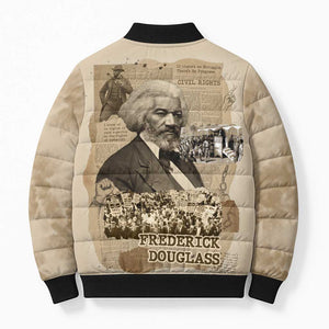 Frederick Douglass Bomber Puffer Jacket Sepia Newspaper Collage Civil Rights March Historic Quote Design - African Pride