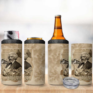 Frederick Douglass 4 in 1 Can Cooler Tumbler Sepia Newspaper Collage Civil Rights March Historic Quote Design - African Pride