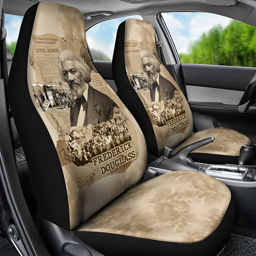 Frederick Douglass Car Seat Cover Sepia Newspaper Collage Civil Rights March Historic Quote Design - African Pride