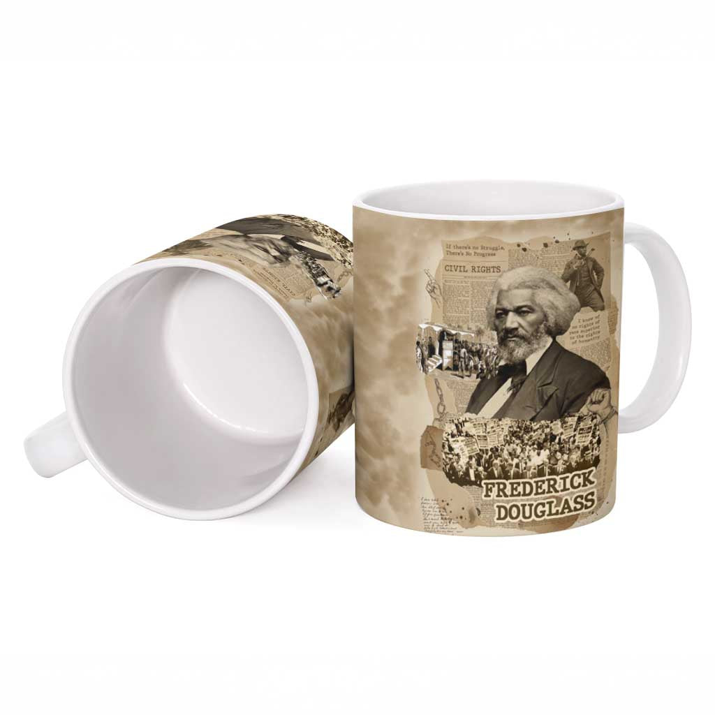 Frederick Douglass Ceramic Mug Sepia Newspaper Collage Civil Rights March Historic Quote Design - African Pride