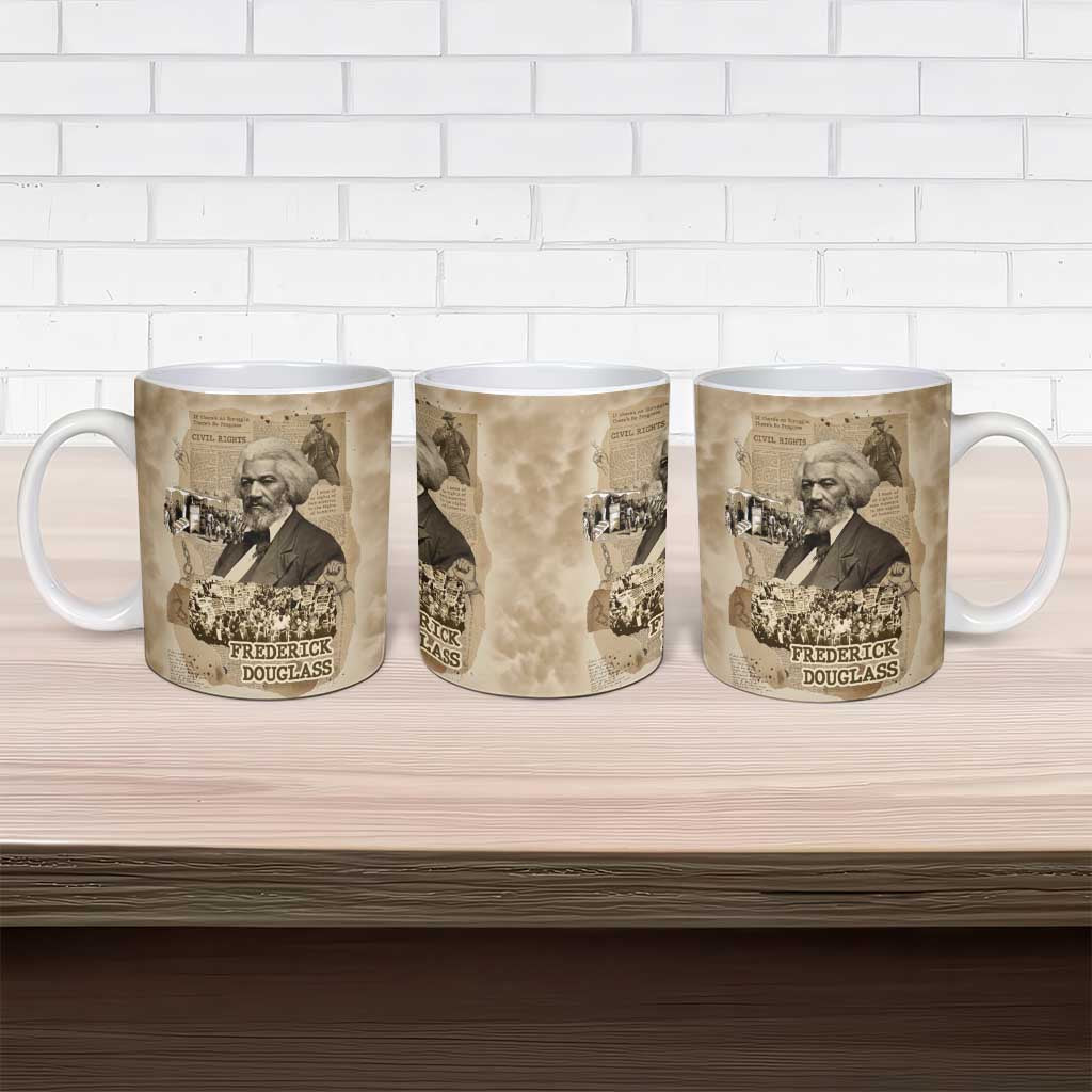 Frederick Douglass Ceramic Mug Sepia Newspaper Collage Civil Rights March Historic Quote Design - African Pride