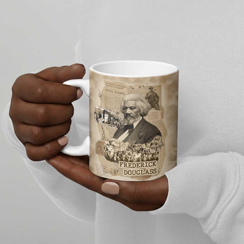 Frederick Douglass Ceramic Mug Sepia Newspaper Collage Civil Rights March Historic Quote Design - African Pride