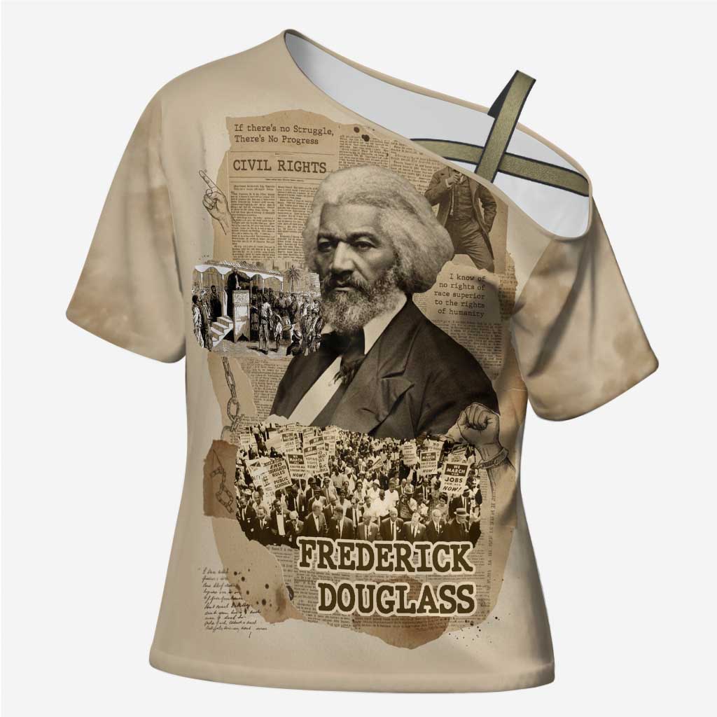Frederick Douglass Cross Shoulder Shirt Sepia Newspaper Collage Civil Rights March Historic Quote Design - African Pride